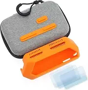 HCJYC 5-in-1 Protective Accessories Soft Silicone Case & Eva Carrying Case & 3 Pack of Screen Protect & SD Card Dust Plug & GPIO Dust Plug for Flipper Zero - Orange Set (Orange)