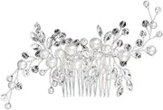 [Generic] Wedding Bridal Pearl Silver Hair Comb Women and Girls Vintage Hair Accessory Hair Jewelry (Silvery, One size)