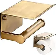 Toilet Paper Holder with Shelf, Vintage Gold Toilet Roll Holder Wall Mount Aluminum TP with Shelf for Phone, Wipes & Bathroom Essentials