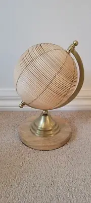 Brand New Anthropologie World Globe Ornament Rattan And Brass With Wooden Base,