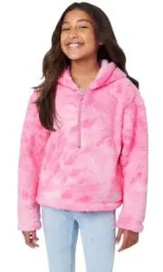 Justice Girls Sherpa Hoodie Pink 10 Pullover Quarter Zip Side Pockets Logo