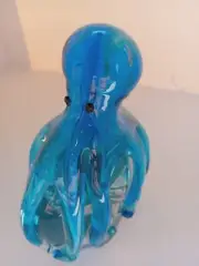 Hand blown, blue glass paper weight/figurine, Octqpus over a jellyfish