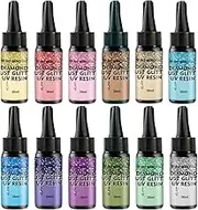 No Odor Colored UV Resin Diamond Glitter 12Colors - D24 UV Light Curing Ultraviolet Cure Resin Glue for Small UV Resin Molds, Jewelry Making - Earrings,Rings,Keychains
