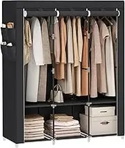 SONGMICS Portable Closet, Closet Organizer with Cover, 3 Hanging Rods, Shelves, 4 Side Pockets, 45 x 130 x 167cm, Spacious Wardrobe for Bedroom, Living Room, Black URYG092B02