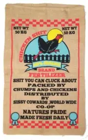 printed HUGE CHICKEN CRAP BURLAP BAG manure storage wall decorations #41 farm