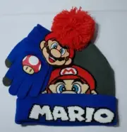 Super Mario Nintendo 2pc Youth Kids Beanie Winter Hat & Glove Set New