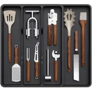 Utensil Drawer Organizer, Expendable Cooking Silverware Tray for Kitchen Black
