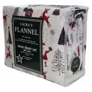 Twin Size Cotton Flannel Winter Sheet Set Christmas Printed Farmhouse Style