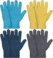 Patelai 4 Pairs Microfiber Auto Dusting Cleaning Mittens Gloves Reusable Dusting Mittens for House Cleaning, Trucks and Cars, Nice for Cleaning Mirrors Lamps Window (Yellow, Gray, Blue, Dark Blue)