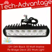 12v~24v 18w Black LED Boat Fishing SEAORK Caravan Flybridge Work Flood Light