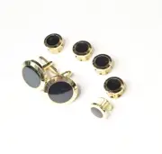 Big and Tall Jet Black Formal Cufflinks and 5 Studs Set Gold Trim