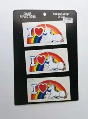 Vtg Color Reflections Transparent Decal Rainbow Factory I LOVE UNICORNS Stickers