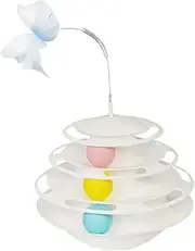 BLOODYRIPPA Wobble Interactive Cat Toy, 3-Level Turntable Cat Toy with Colourful Balls, Teaser of Feather, Bells, White