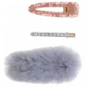 NWT Amrita Singh Austrian Crystal & Gray Faux Fur Alexis 3-Piece Hair Clip Set