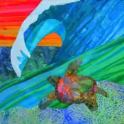 Ocean Wave Fabric Panel Turtle Beach Sea Tropical Surf Quilt Square Colorful