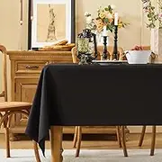 Fantastshop Black Table Cloth Rectangular for Dinning Room - Washable Stain Resistant Wrinkle Free Rectangle Tablecloth for Kitchen, Wedding, Stain Resistant Buffet Table Cover. 145cm x 259cm.