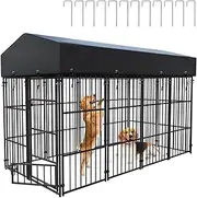 Large Outdoor Dog Kennel Crate: Heavy Duty Pet Pen House, Wire Outside Walk in Chicken Run Cage Coop with UV-Resistant Waterproof Canopy Roof Cover and Stakes (249x120x165cm)