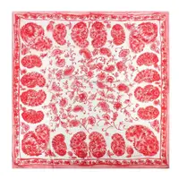 在飛比找momo購物網優惠-【LANVIN 浪凡】手繪風格花鳥森林方型絲巾(紅色/白色)
