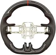 Real Carbon Fiber Steering Wheel Perforated Leather Red，Compatible With 2015-2023 Mustang GT EcoBoost Shelby Sport Racing Wheel(4-2015-2017)
