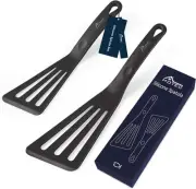 HOTEC Heat Resistant Silicone Slotted Fish Turner Spatula Set Flipper Cooking