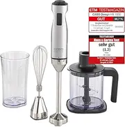 Caso HB 1000 Design Hand Blender with Purée Stick, Whisk, Measuring Cup and Container, 1000 Watt, Aluminium, Silver, Black