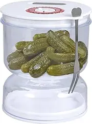 Pickle Jar with Strainer Flip and Stainless Steel Fork, 200ml Leakproof Airtight Pickle Container with Airtight Lid, Hourglass Pickle Juice Separator Jar for Olives,Gherkins or Sliced Pickles
