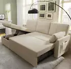 Sofa Bed, Sleeper Sofa with Storage Chaise- Pull Out Couch for Living Room, Beig