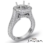 Diamond Engagement Halo Pave Set Ring 18k White Gold Round Semi Mount 2.1 Ctw