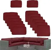 Lakexus 14 Pcs Outdoor Patio Furniture Cushion Covers Replacement, Waterproof Cushion Covers for Outdoor Furniture, 3 Sizes Patio Sofa Couch Slipcovers with Zippers, Covers Only (Wine Red)