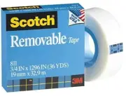Scotch Removable Magic Tape 3/4"X36 Yards Refill Home School Office Crafts