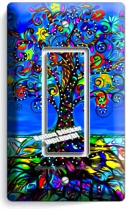 BLUE MEXICAN TREE OF LIFE FOLK ART 1 GFCI LIGHT SWITCH WALL PLATES BEDROOM DECOR