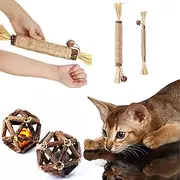 GDSanlian Cat Chew Toys, 4-Pack Natural Silver Vine Sticks for Cats, Clean Teeth, Indoor Use