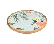 Ladelle Chelsea Premium Mango Round Wood Flower Pattern Serving Platter/Plate