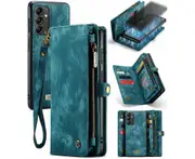 Genuine Leather Purse Wallet Case For Samsung Galaxy A55 5G - Blue