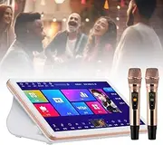 Portable Karaoke Machine, 18.5 Inch Professional Karaoke Player with 2 Wireless Microphones, Cloud Download Songs and Multi-language Support Switching for Home, Bar, Party,2TB-White