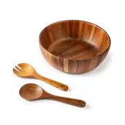 BILL.F Wooden Serving Bowl,12" Acacia Wood Large Salad Bowl Set with Salad