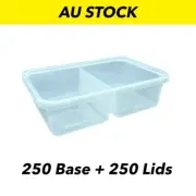 650ml 2 Compartment Takeaway Rectangle Clear Container Divider 250 Base+250 Lids
