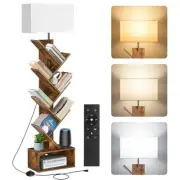 6 Tier Tree Bookshelf with Light & Remote, Small Bookcase with Rustic Brown