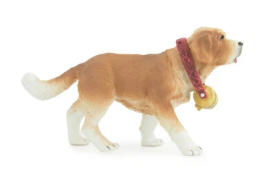 Saint Bernard Dog with Barrel Toy, Realistic Hand Painted Rubber, 5" CH948 BB208