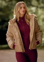 [Lorna Jane] Winter Warmth Puffer Jacket in Neutrals, Polyester, Size - Medium M Sand Dune