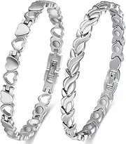 Vicmag 2PCS Magnetic Bracelets for Women Arthritis Joint Lymph Drainage Titanium Steel Pain Relief with 3500 Gauss Magnets Therapy for Carpal Tunnel Health Jewelry Gift with Adjustment Tool