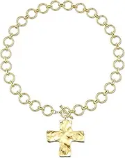 [TEN MIRO] 18k Gold Layered Chunky Cross Necklace for Women Non Tarnish Cross Pendant Necklaces Layering Statement Necklace Stacks Herringbone Snake Chain Necklace Stacked Paperclip Link Chain Necklaces