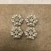 Silver Rhinestone Pearl Flower Crystal Gem Embellishment Button Flat Backs 6PC
