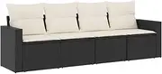vidaXL Garden Modular Sofa Set 4 Piece - Black Poly Rattan for Terrace, Patio, Backyard with Cushions