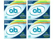 o.b. Tampons No Applicator, Unscented - 40ct 18 Reg/12 Sup/10 Sup Plus Pack of 4