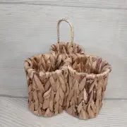 New! Cutlery Utensil Caddy Water Hyacinth Organizer Kitchen Bath Desk Coastal