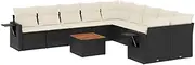 vidaXL Black Poly Rattan Modular Outdoor Garden Sofa Set/Furniture 11-Piece with Storage, Cushions, & Acacia Table - Patio/Terrace/Lounge