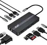 USB C Docking Station 3 Monitors, 12-in-1, Triple Display-4K HDMI Dual Monitors