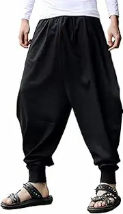 [CLANMILUMS] Men's Elastic Waist Harem Pants Baggy Hippie Cosplay Drop Crotch Trousers