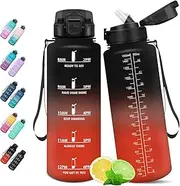 HoneyHolly Drinking Bottle, 1.5 L with Straw, Sports Water Bottle, Leak-Proof, Water Bottle, with Time Marking, Carbonated Drinking Bottle, Suitable for Outdoor, Cycling, Fitness, Yoga